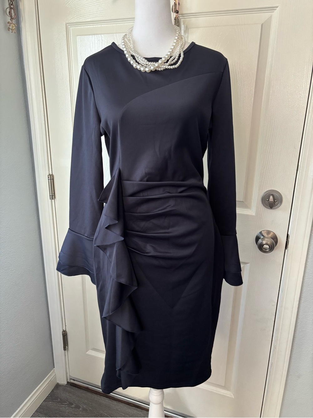 Chic Black Ruffle Midi Dress - Women's